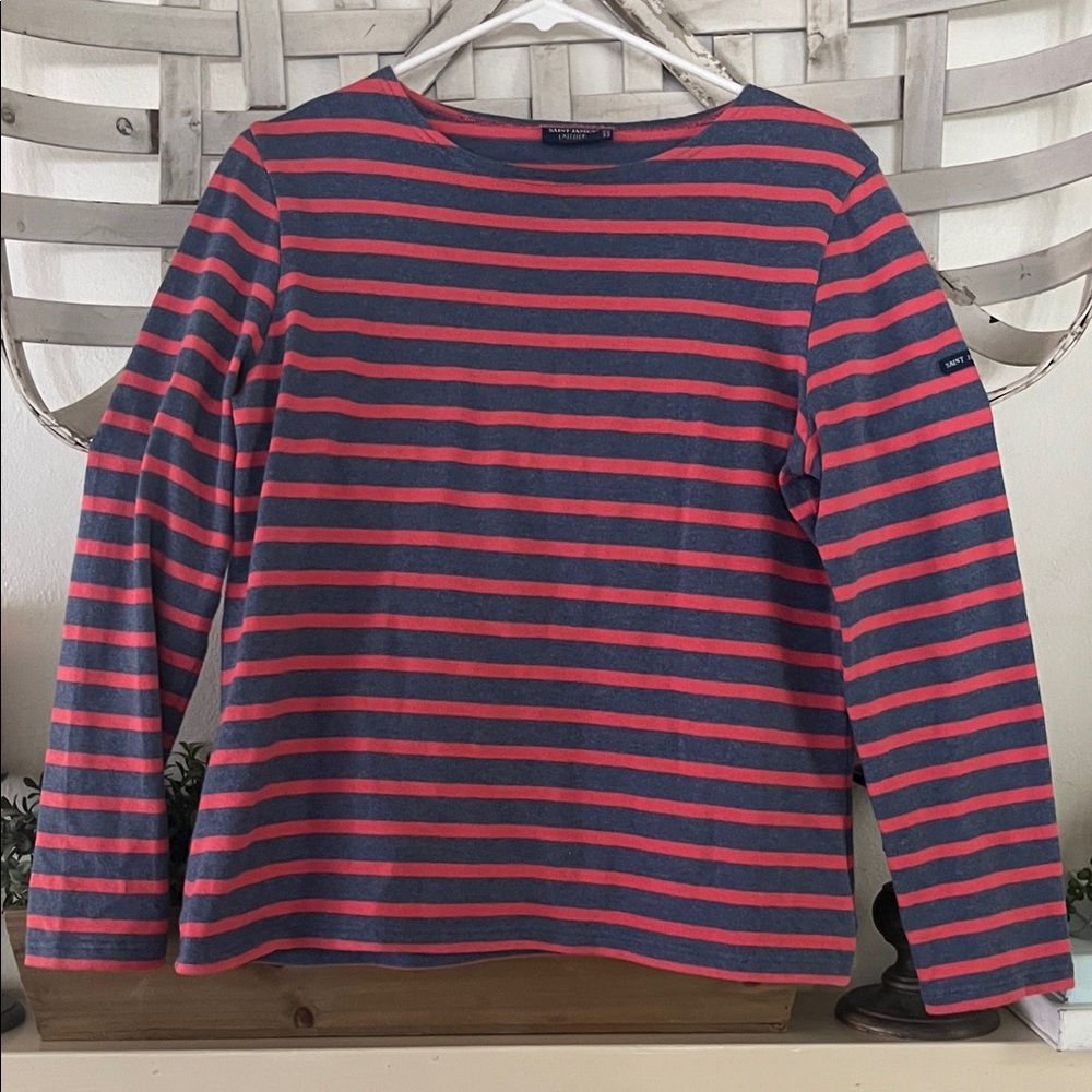 Saint James Navy and Red Striped Long Sleeve Tee